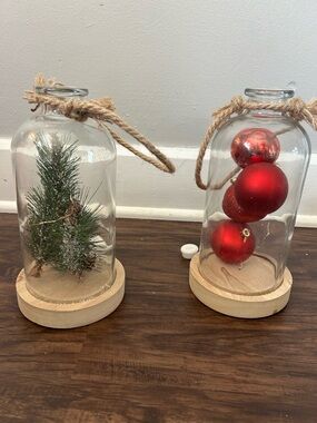 Holiday Glass Dome Ornament with Red Baubles
